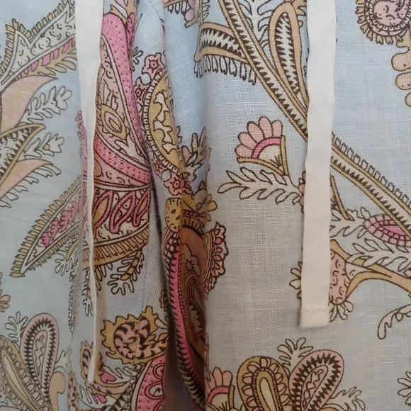 Tommy Hilfiger 100% linen pale blue, pink, gold paisley pastel crop pants SZ 10 - Picture 5 of 10